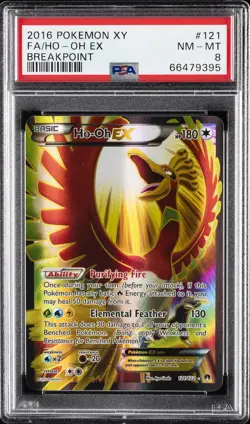 2016 POKEMON XY BREAKPOINT #121 FULL ART/HO-OH EX PSA 8 - Image 1