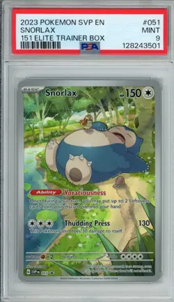 2023 POKEMON SVP EN-SV BLACK STAR PROMO 151 ELITE TRAINER BOX #051 SNORLAX PSA 9 - Image 1