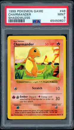 1999 Pokemon Shadowless - Base Set 46/102 Charmander Non-Holo PSA MINT 9 - Image 1