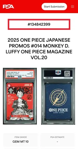 PSA10 One Piece Magazine Vol.20 Promo Monkey D Luffy ST21-014 Japanese card jp - Image 3