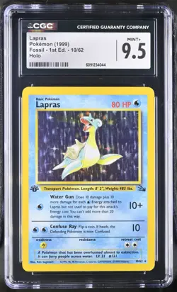 Pokemon TCG Lapras 1999 Fossil 1st Edition - 10/62 Holo CGC 9.5 Mint + - Image 1