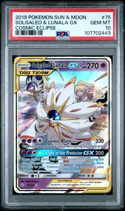 PSA 10 Solgaleo & Lunala GX 75/236 Cosmic Eclipse Pokemon Sun & Moon - Image 1