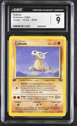 CGC 9 MINT Cubone 1999 Jungle 1st Edition 50/64 Pokemon Card - Image 1