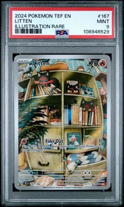 2024 Pokemon SV Temporal Forces Litten #167/162 ILLUSTRATION RARE PSA 9 - Image 1