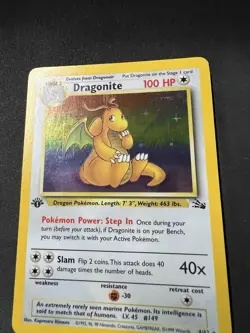 Pokemon 1999 First Edition Fossil Dragonite Holo 4/62 MP Moderately Played - Image 3