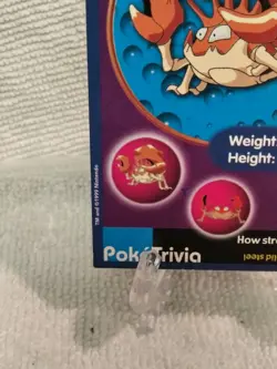 Kingler #99 Poke'Trivia Pokemon Card Mewtwo Strikes Back Movie LP - Image 3