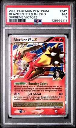 PSA 7 BLAZIKEN FB LV.X-HOLO #142 2009 POKEMON PLATINUM SUPREME VICTORS - Image 1