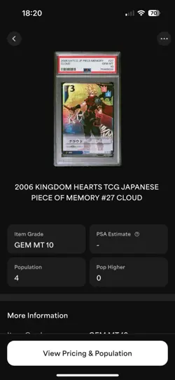 PSA 10 Kingdom Hearts Trading Card Game Piece Of Memory Cloud 27/37 Foil Pop 4 - Image 3