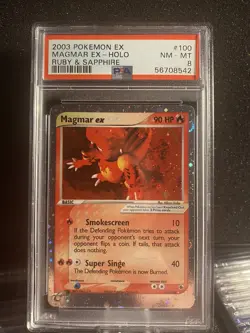 Pokemon TCG Magmar ex EX Ruby and Sapphire 100/109 Holo PSA NM MINT 8 - Image 1
