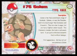 1999 Topps Pokemon TV Animation Series 1 Golem Green Logo #76 - Image 2