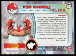2000 Topps Pokemon TV Animation Series 2 Krabby Blue Logo #98 - Image 2