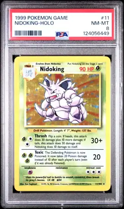1999 POKEMON BASE SET UNLIMITED #11 NIDOKING-HOLO PSA 8 - Image 1