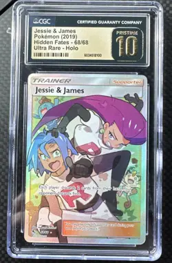 2019 Pokemon Hidden Fates Jessie & James 68/68 Ultra Rare Holo CGC 10 Pristine - Image 1