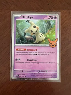 Mimikyu Trick Or Trade Halloween Stamp Pokemon TCG Cosmos Holo 037/091 SWIRL - Image 1