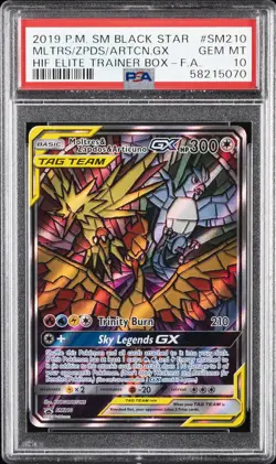 2019 POKEMON SM BLACK STAR PROMO FULL ART/MOLTRES & ZAPDOS & ARTICUNO GX PSA 10 - Image 1