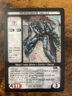 Battletech CCG TCG Trading Card Game Rare Mercenaries Berserker (BRZ-A3) - Image 1