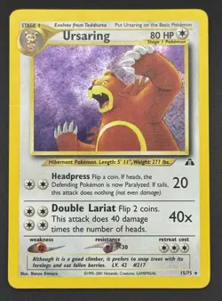 Pokemon Ursaring 15/75 WotC Neo Discovery Unlmited Holo Rare Vintage - Image 3