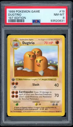 1999 Pokemon 1st Edition - Base Set 19/102 Dugtrio Non-Holo PSA NM-MT 8 - Image 1