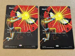 2 x mtg borderless Shock from Marvel Spiderman set, unplayed - Image 1
