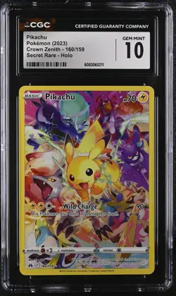 PIKACHU Crown Zenith Secret Rare Holo #160 CGC 10 Pokemon [Nostalgium] - Image 1