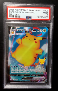 2021 POKEMON CELEBRATIONS #009 SURFING PIKACHU VMAX FULL ART PSA 9 MINT - Image 1