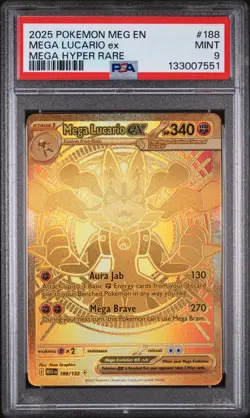 MEGA LUCARIO EX #188 MEGA HYPER RARE GOLD 2025 POKEMON MEG MEGA EVOLUTIONS PSA 9 - Image 1