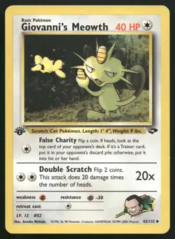 Pokemon Vintage 1st Edition Giovanni's Meowth (43) 043/132 Gym Challenge - HP / - Image 1