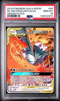 2019 Pokemon Hidden Fates Moltres Zapdos Articuno GX Card 44/68 Graded PSA 10 - Image 1