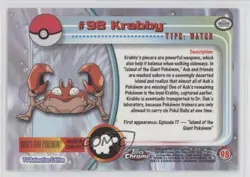 Krabby Topps Chrome Pokemon TV Animation Edition Series 2 #98 2000 - Image 2
