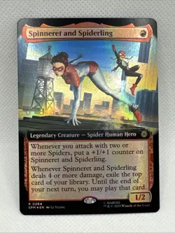 MTG - NM Spinneret and Spiderling (Extended Art) Marvel's Spider-Man Foil - Image 1