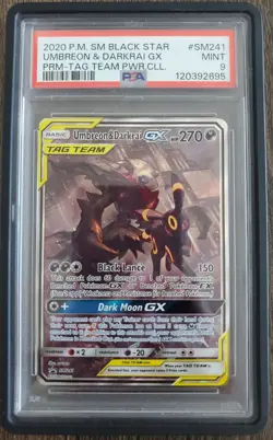 2020 POKEMON SM BLACK STAR PROMO TAG TEAM POWERS COLL UMBREON & DARKRAI GX PSA 9 - Image 1