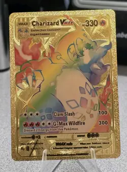 Pokemon Charizard VMAX 330hp Gold Foil Fan Art Collector Card TCG Rainbow - Image 1