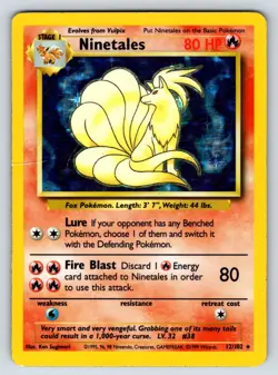 Ninetales 12/102 WOTC Base Set Unlimited Holo Rare Pokemon Card - Image 1