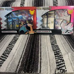 Pokemon TCG Celebrations Lance's Charizard V & Dark Sylveon V Box Evolving Skies - Image 1
