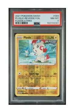 PSA 8 2021 POKEMON SWORD & SHIELD FUSION STRIKE #089 PLUSLE-REVERSE FOIL - Image 1