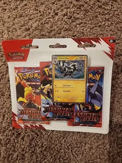 Pokemon TCG Destined Rivals 3-Pack Sealed Triple Blister Pack - Zebstrika 2 - Image 1