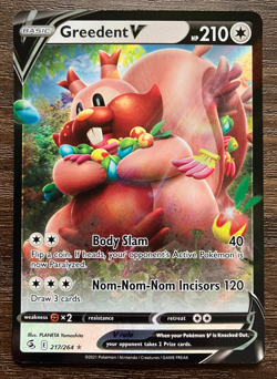HOLO FULL ART Greedent V 217/264 - 2021 Pokemon Fusion Strike Rare Card - NM - Image 1