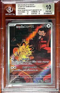 BGS 10 Pokemon Card Japanese Team Rocket's Meowth Art Rare 109/098 Glory of Team - Image 1