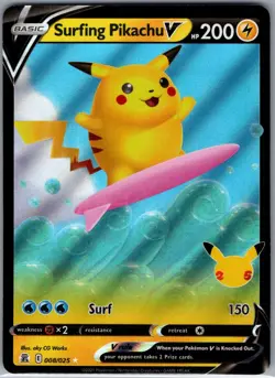 Surfing Pikachu V 008/025 Celebrations - Pokemon Card - NM - Image 1