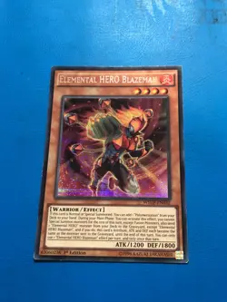 YUGIOH Secret Rare Elemental Hero Blazeman WSUP-EN032 1st Edition - Image 1