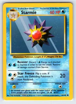 Starmie 64/102 1999 Base Set Unlimited Pokemon Card WOTC Vintage Common - Lp/Vlp - Image 1
