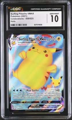 Pokemon CGC10 GEM MT Surfing Pikachu VMAX Holo 2021 009/025 Celebrations English - Image 1