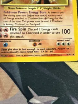 Pokemon TCG Charizard Base Set Holo Unlimited Rare Card 4/102 HP - Image 5