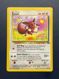 1x Eevee 51/64 Jungle Unlimited Pokemon TCG 1999 MP Free Shipping - Image 1