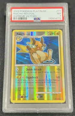 Pokemon Raichu 77/147 Platinum Supreme Victors Reverse Holo 2009 PSA 7 NM - Image 1