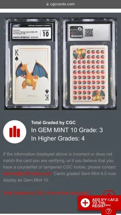 CGC 10 Charizard Pokemon Stadium Playing Card 1998 Red Deck 3D (POP 3) - Image 3