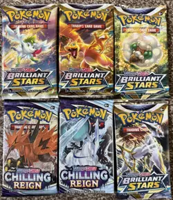 Pokemon TCG Sword & Shield Brilliant Stars + Chilling Reign Cards Booster Packs - Image 1