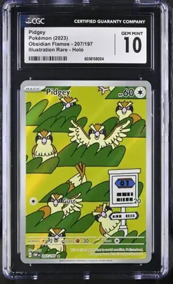 POKEMON CGC 10 GEM MINT PIDGEY ILLUSTRATION RARE 207/197 OBSIDIAN FLAMES - Image 1