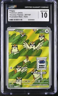 POKEMON CGC 10 GEM MINT PIDGEY ILLUSTRATION RARE 207/197 OBSIDIAN FLAMES - Image 3