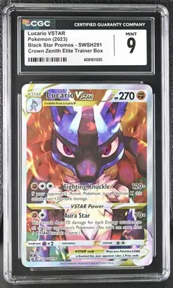 CGC 9 LUCARIO VSTAR SWSH291 CROWN ZENITH ETB BLACK STAR PROMOS POKEMON MINT - Image 1